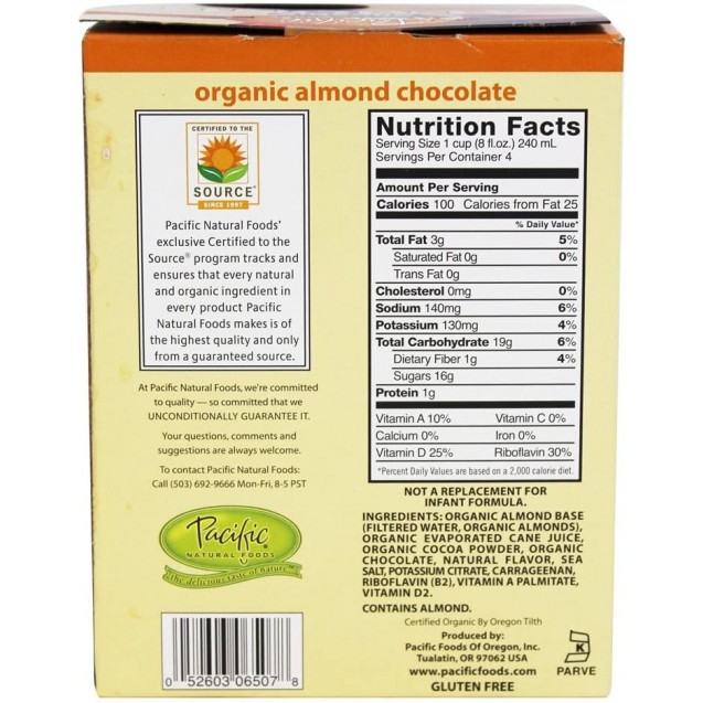 Pacific Natural Naturaly Almond Chocolate Low Fat Beverage (6x4x8 Oz)