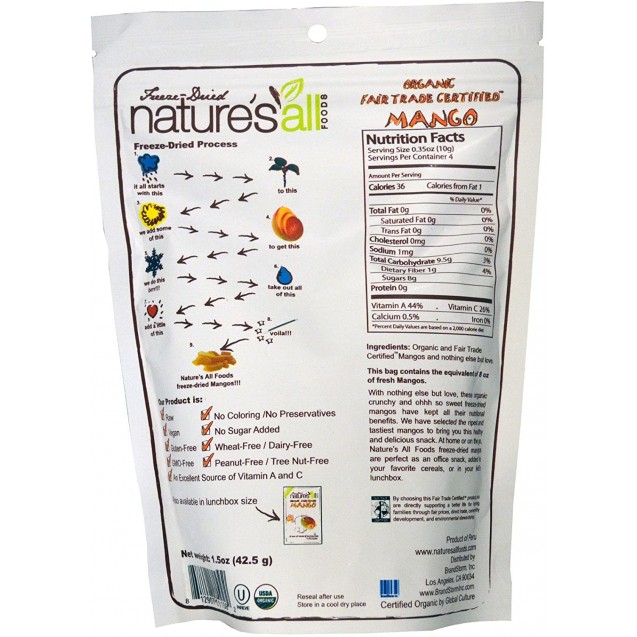 Nature's All Foods Free Trade Freeze Dried Raw Mango (12x1.2 Oz)