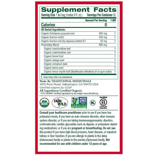 Traditional Medicinals Lemon Echinacea Throat Herb Tea (1x16 Bag)